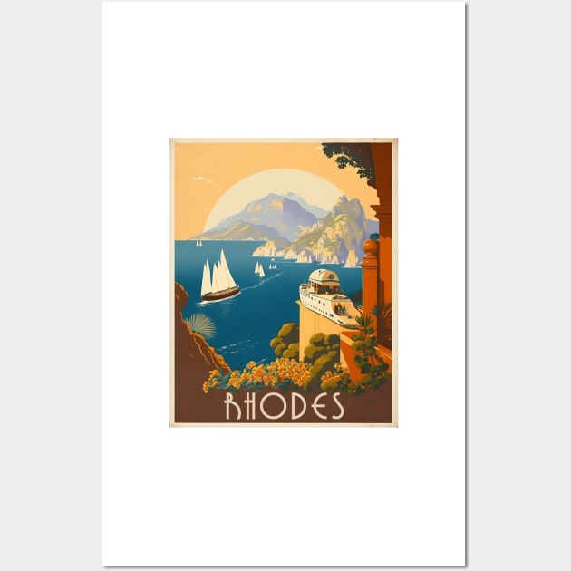 Rhodes Greece Vintage Travel Art Poster Wall Art by OldTravelArt